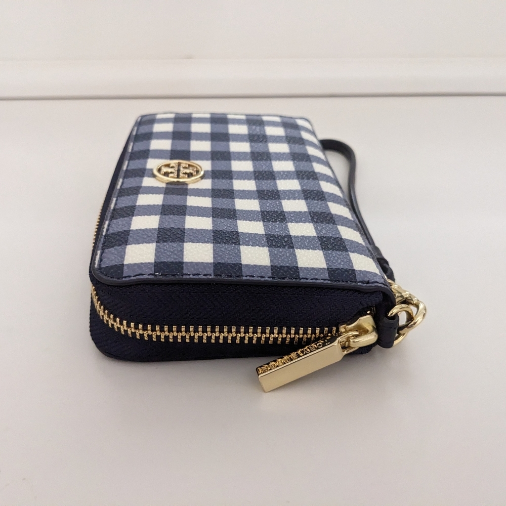 Tory Burch Navy and White Gingham Wristlet Wallet - Picture 5 of 14